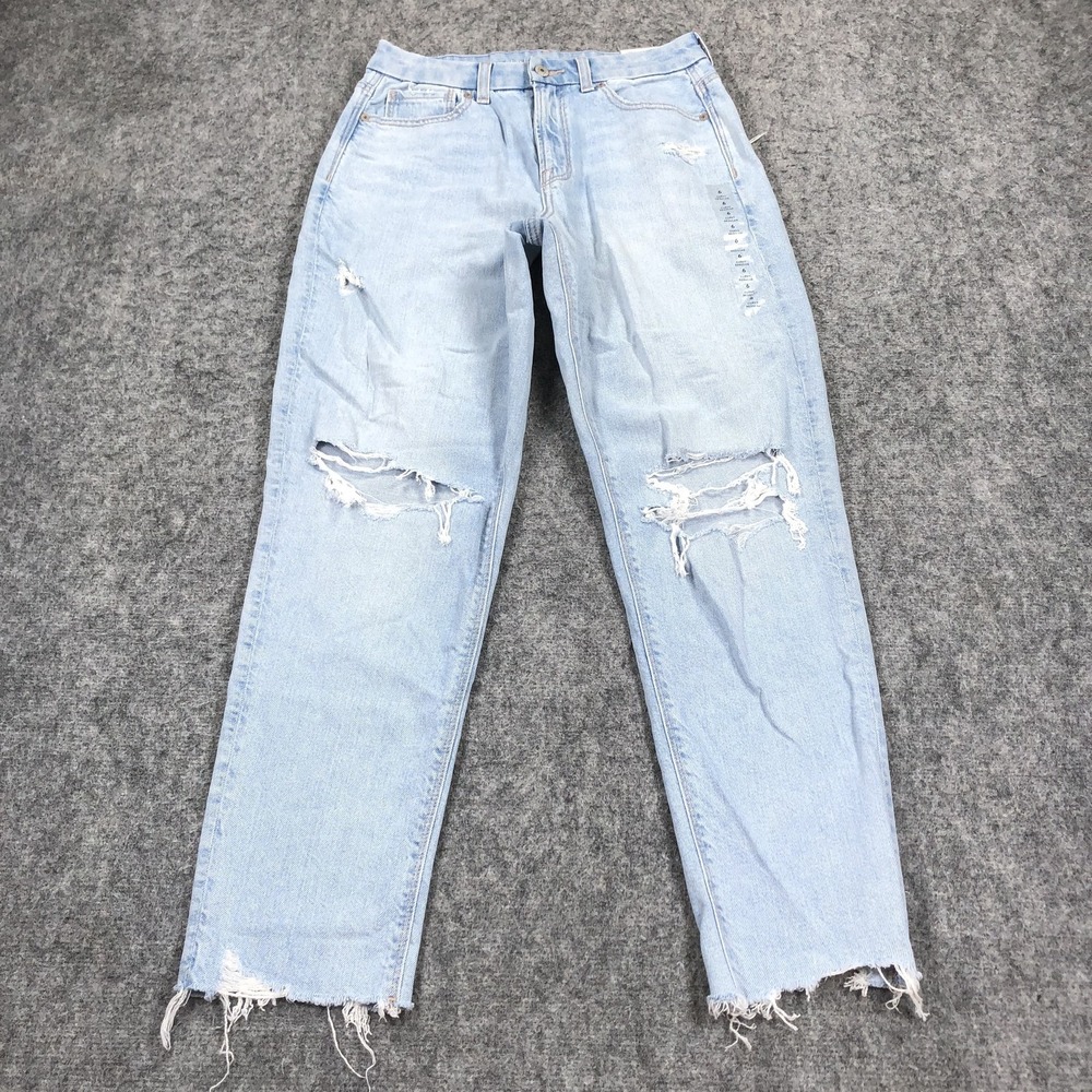 American Eagle Curvy Mom Jeans Womens 6 Light Wash High Rise Distressed Denim